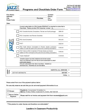 Fillable Online Programs And Checklists Order Form Jazzit Fax Email