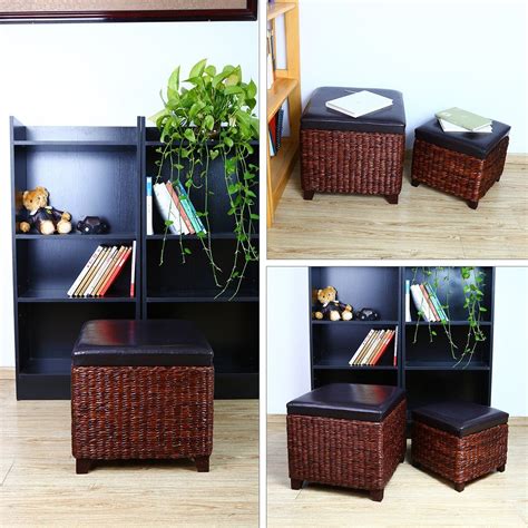 Eshow Ottoman Rattan Ottoman With Storage Hassocks And Ottomans Foot