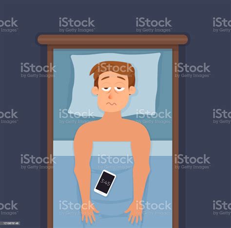 Sleepless Man Face Cartoon Character Suffers From Insomnia Stock