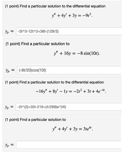 Solved 1 Point Find A Particular Solution To The