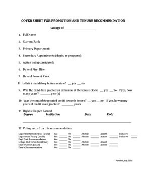 Fillable Online Provost Iastate COVER SHEET FOR PROMOTION AND TENURE