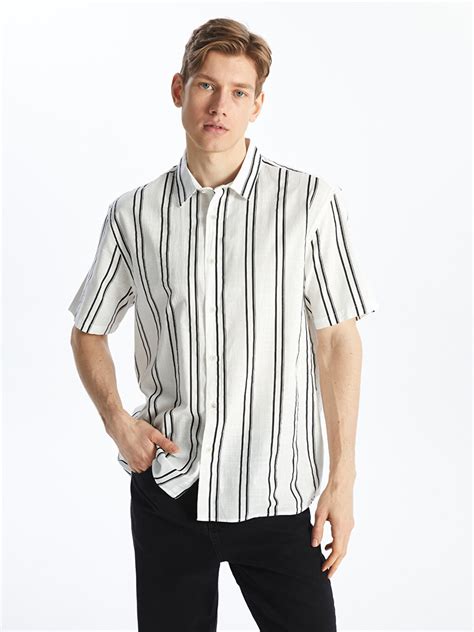 Regular Fit Short Sleeve Striped Viscose Men S Shirt S41217Z8 LEG