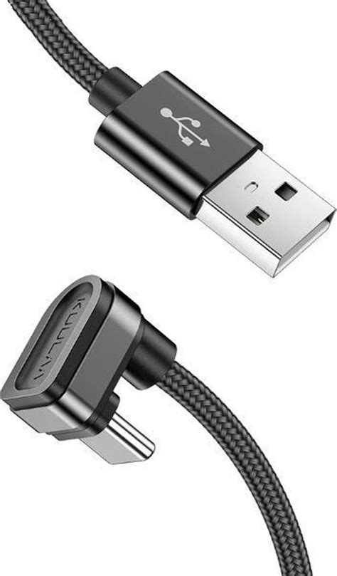 USB C 180 Haaks Naar USB A Kabel USB2 0 Tot 2A Zwart 2 Meter Bol