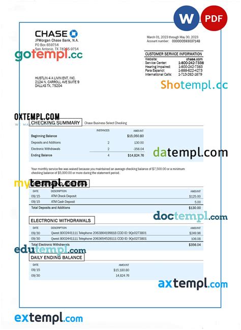 Chase Bank Corporate Checking Account Statement Word And Pdf Template