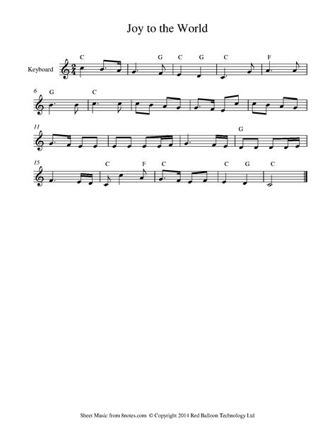 Joy To The World Sheet Music For Keyboard 8notes