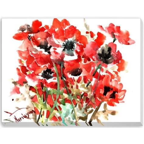 Americanflat Anemones Red Painting Print On Wrapped Canvas Red