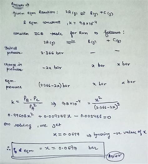 [solved] For The Following Reaction 2 A G ⇌ B G C G Given The Course Hero