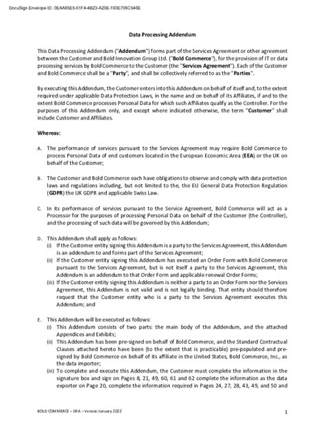 Fillable Online This Data Processing Addendum Addendum Forms Part