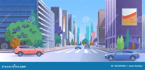 City Street Downtown Vector Illustration Cartoon 3d Urban Cityscape