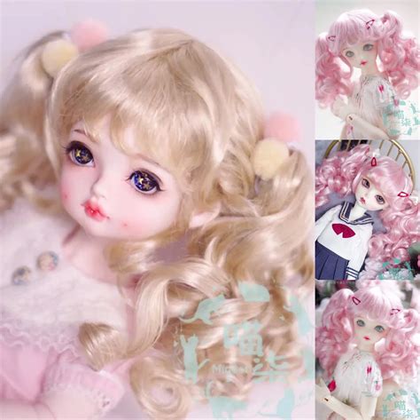 Bjd Doll With Imitation Mohair Wig Mixed With Golden Pink Double