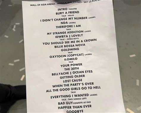 Billie Eilish Set List At The SM Mall Of Asia Arena In Manila