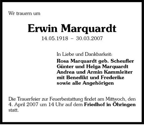 Traueranzeigen Von Erwin Marquardt Trauerundgedenken De