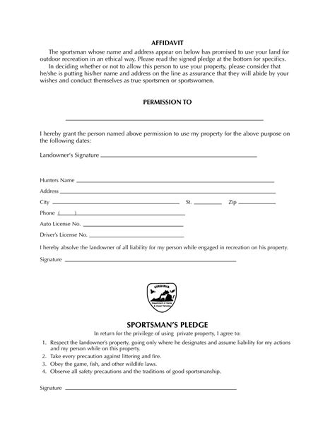 Virginia Permission To Hunt On Private Land Card Fill Out Sign