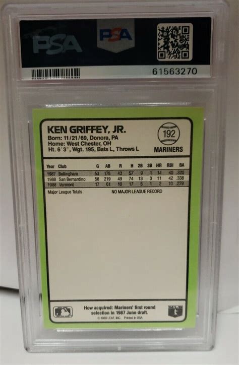 1989 Donruss Baseballs Best Ken Griffey Jr 192 Rc Psa 9 Rookie