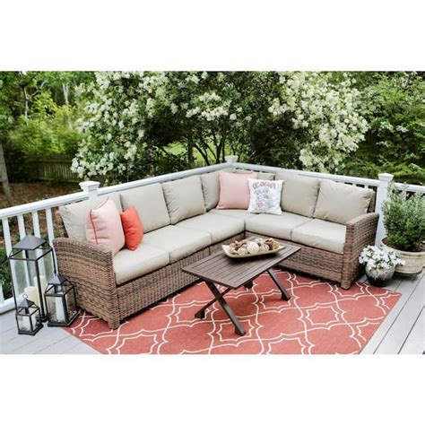 Leisure Made Dalton 5 Piece Wicker Sectional Seating Set With Tan