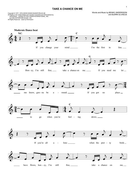 Take A Chance On Me By Abba Sheet Music For Easy Lead Sheet Fake Book