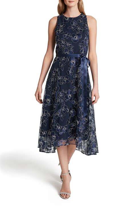 Tahari Floral Embroidered Sleeveless Tie Waist Cocktail Dress Nordstrom