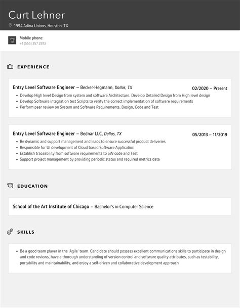 Entry Level Software Engineer Resume Samples Velvet Jobs
