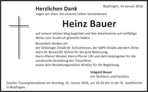 Traueranzeigen Von Heinz Bauer Schwaebische De Trauerportal