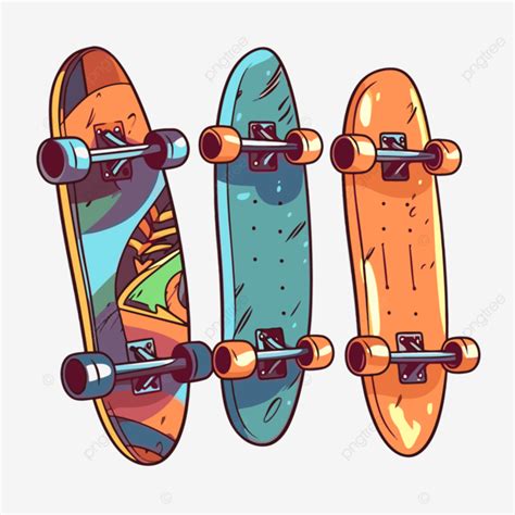 Skateboards Clipart Three Skateboards In Different Colors Cartoon