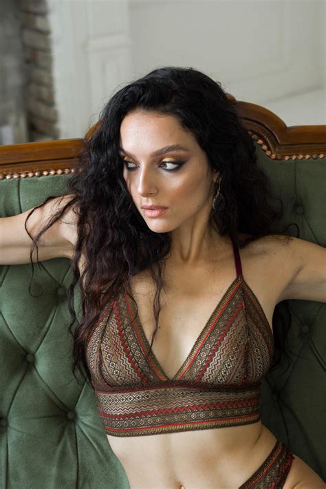 Nude Brown Longline Triangle Lace Bra Top IDENTITY LINGERIE