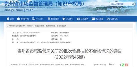 贵州省市场监管局抽检19大类食品1569批次样品 不合格29批次 中国质量新闻网