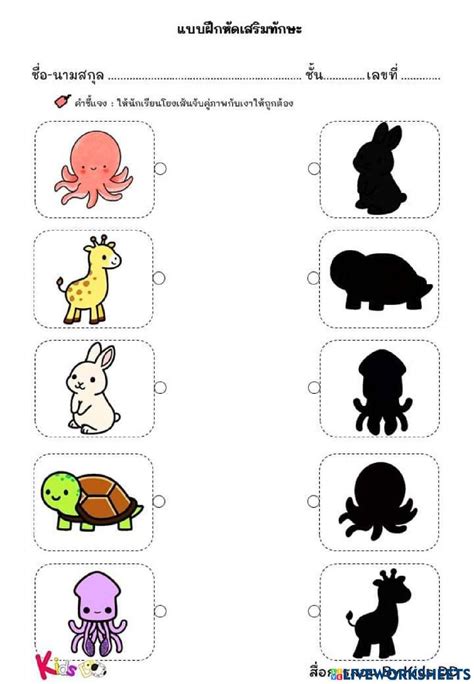 จับคู่ภาพกับเงา Activity For อนุบาล 2 Live Worksheets