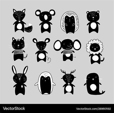 Black and white silhouettes cute animals Vector Image