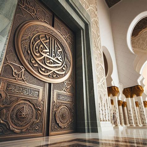 Premium Photo Grand Mosque Door In Bronze With Arabic Calligraphy And