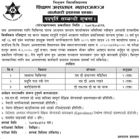 TU Teaching Hospital Job Vacancy 2081 For General Medicine Obstetrics