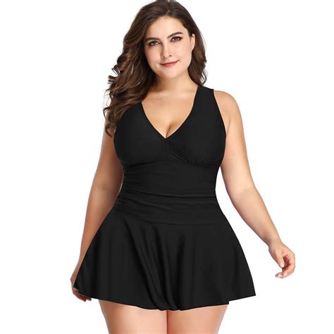 Kawell Two Piece Plus Size Swimsuit For Women Tummy Control Swimdress With Flared Skirt Bikini