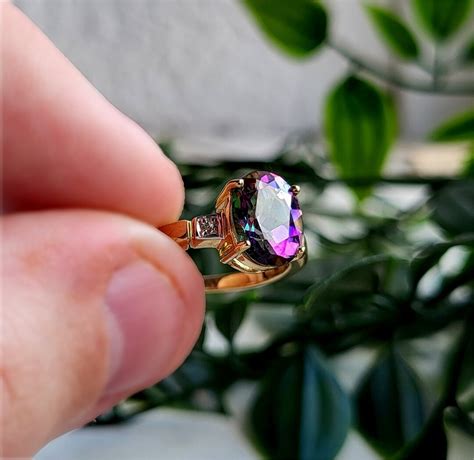 Stunning Vintage 9ct Gold Mystic Topaz Diamond Ring 2 Etsy