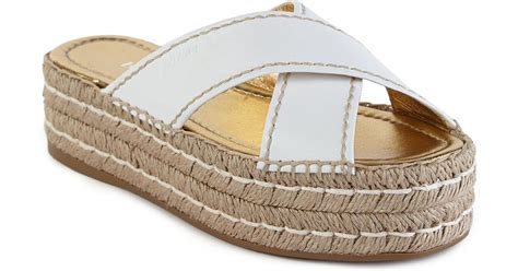 Lyst Prada Leather Double Platform Espadrille Slide Sandals In Natural