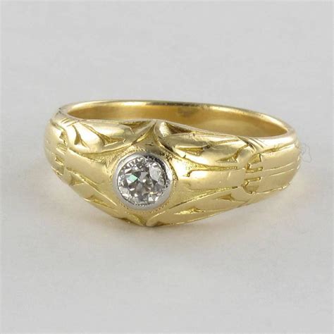 Antique Engraved Mens Diamond Gold Signet Ring At 1stdibs