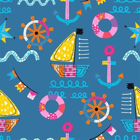 Premium Vector Seamless Pattern Vector Of Sailboat Cartoon With