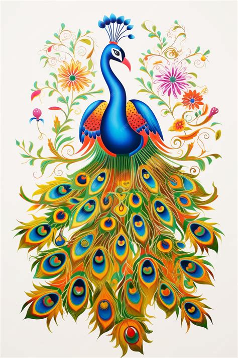 Premium Ai Image Blue Peacock On White Feng Shui Art Abstract