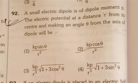 The Electric Potential Due To An Electric Dipole At A Distance R From