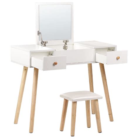 Coiffeuse Blanche Avec Tiroirs Un Miroir Relevable Et Un Tabouret Brioude