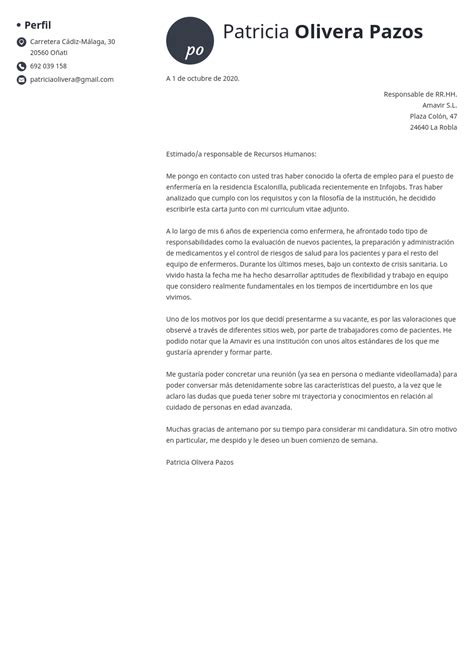 Carta de Presentación para Auxiliar de Enfermería Ejemplo