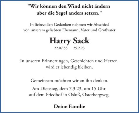 Traueranzeigen Von Harry Sack Trauer Anzeigen De