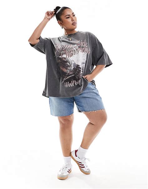 Asos Design Curve Oversized T Shirt With Rock Graphic In Washed