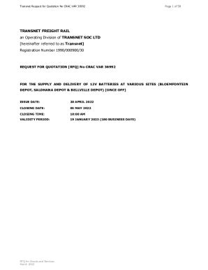 Fillable Online Transnet Request For Quotation No CRAC VAR 36992 Fax