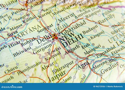 mappa geografica della capitale nuova delhi dellindia fotografia stock immagine  chiusura