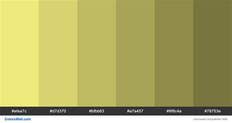 Light yellow shades. HEX colors #efea7c, #d7d370, #bfbb63, #a7a457, #8f8c4a, #78753e. Brand ...