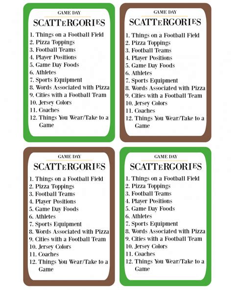 Printable Game Day Scattergories · Pint-sized Treasures