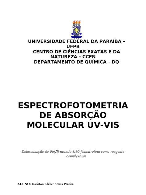 PDF Relat Rio Espectrofotometria De Absor O Molecular UV VIS