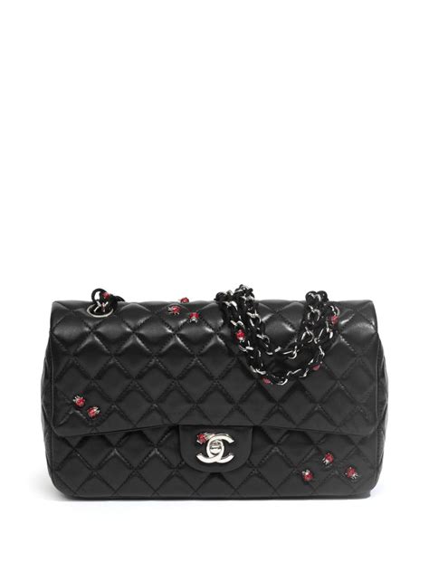 Chanel Pre Owned Medium Classic Flap Ladybug Shoulder Bag Black