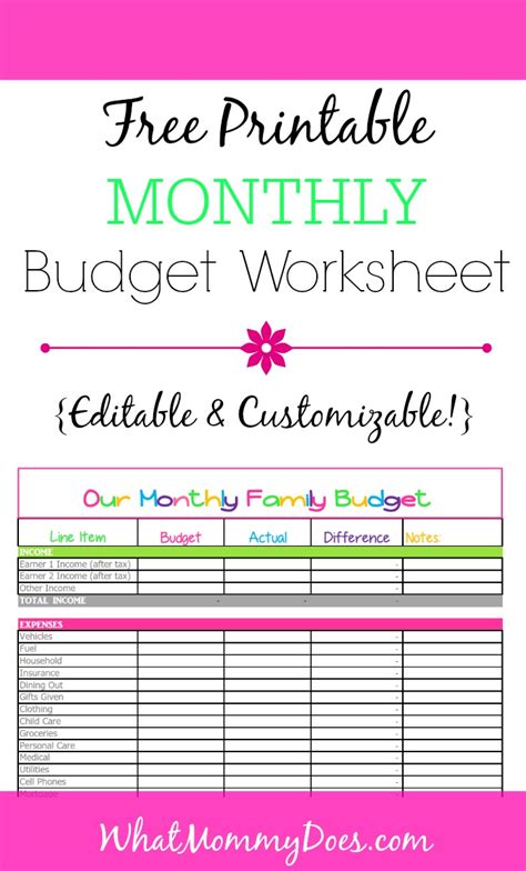 Printable Budget Worksheet Excel