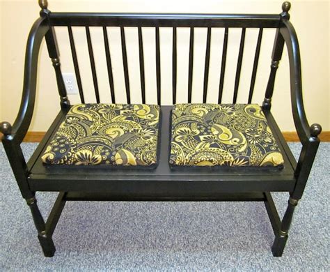 Items Similar To Vintage Settee Bench Black Upholstered On Etsy