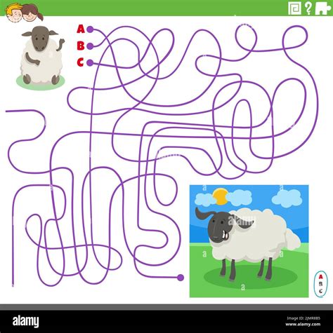 Maze Game With Cartoon Sheep Character And Lamb Stock Photo Alamy